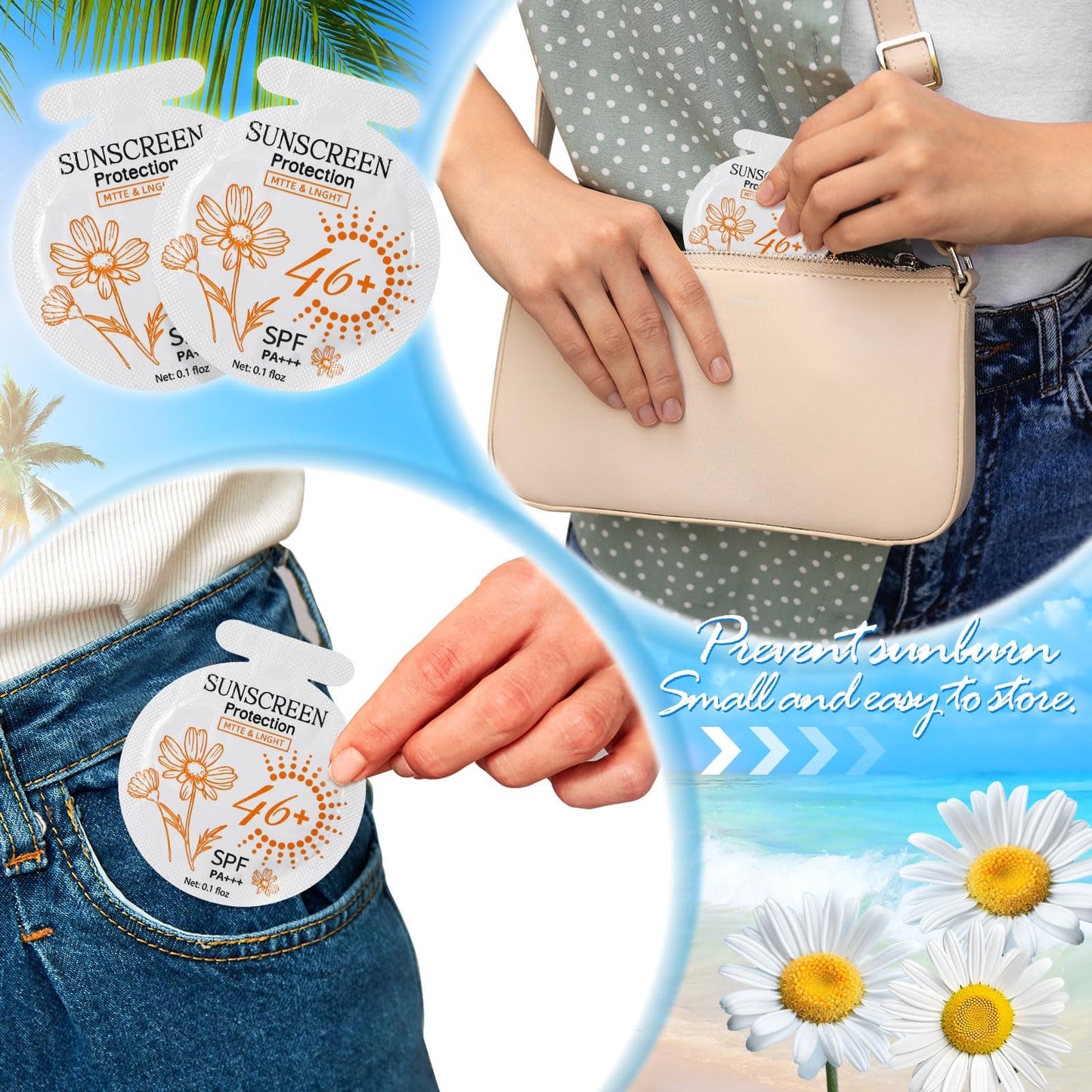 Heigble 100 Pcs Sunscreen Bulk Mini Travel Size Sunscreen Packets SPF 46+ Summer Party Gifts for Women Girl