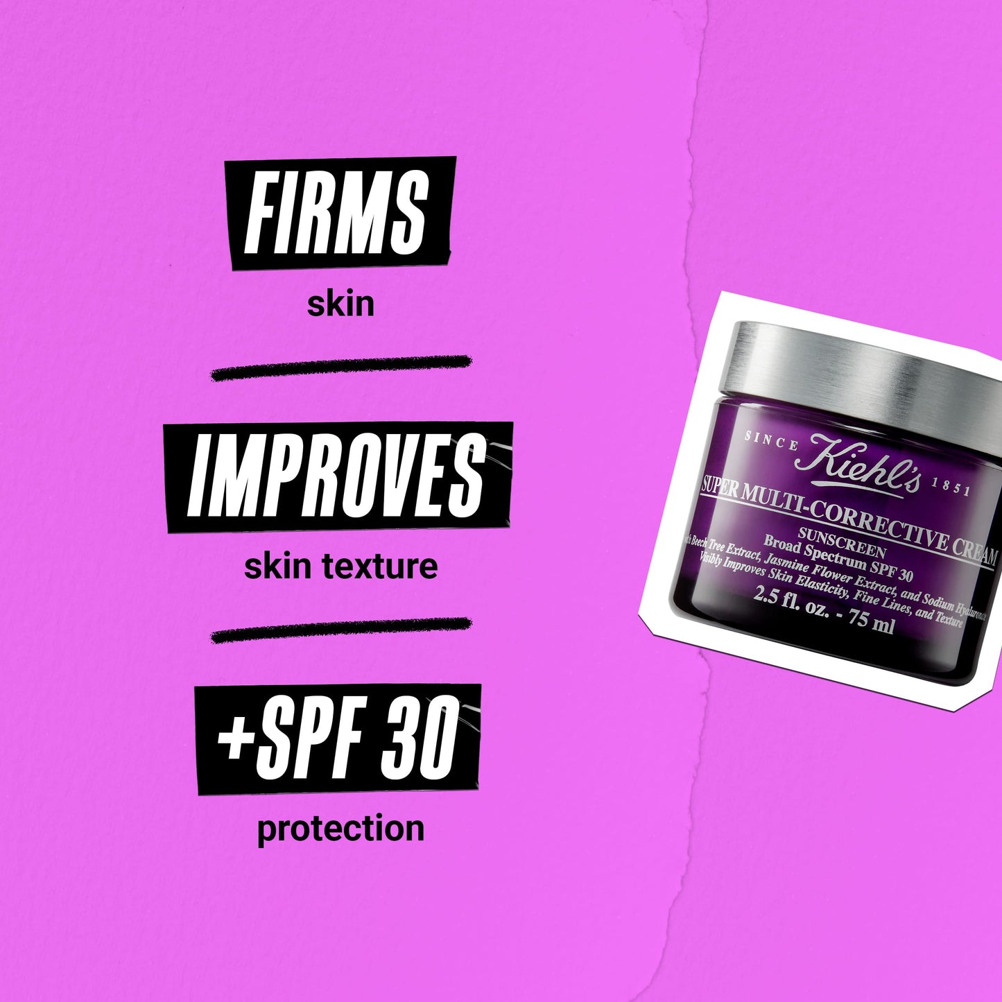 Kiehl's SPF 30 Super Multi-Corrective Anti-Aging Facial Cream, Clinically Tested Improve Skin Texture and Firm Skin, Daily Moisturizer Sunscreen, Lifts, Firms, and Smoothes, and Gives Moisture Surge