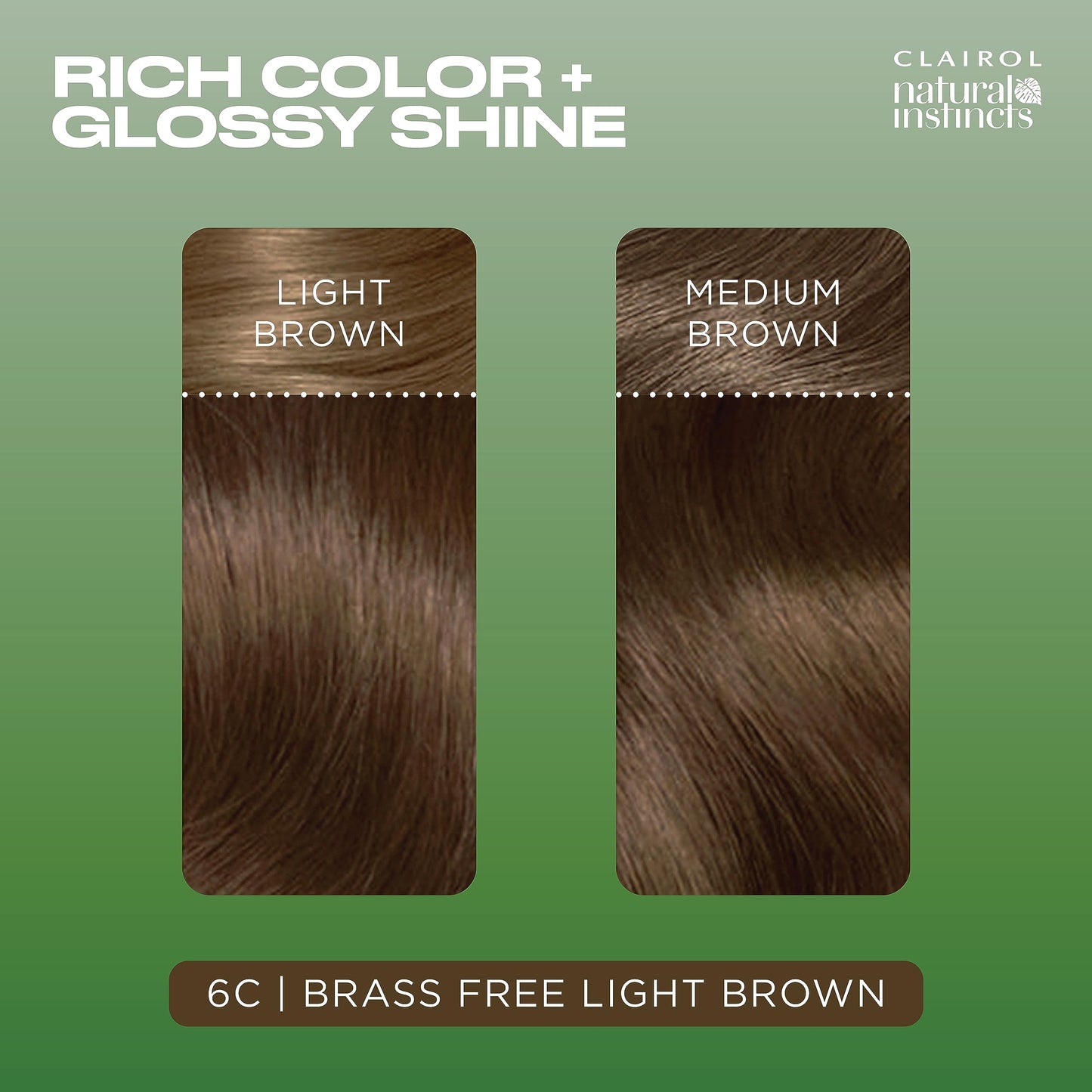 Clairol Natural Instincts Demi-Permanent Hair Dye, 6C Light Brown | Ammonia‑Free, Vegan Hair Color with Coconut Oil & Aloe Vera | Pack of 3