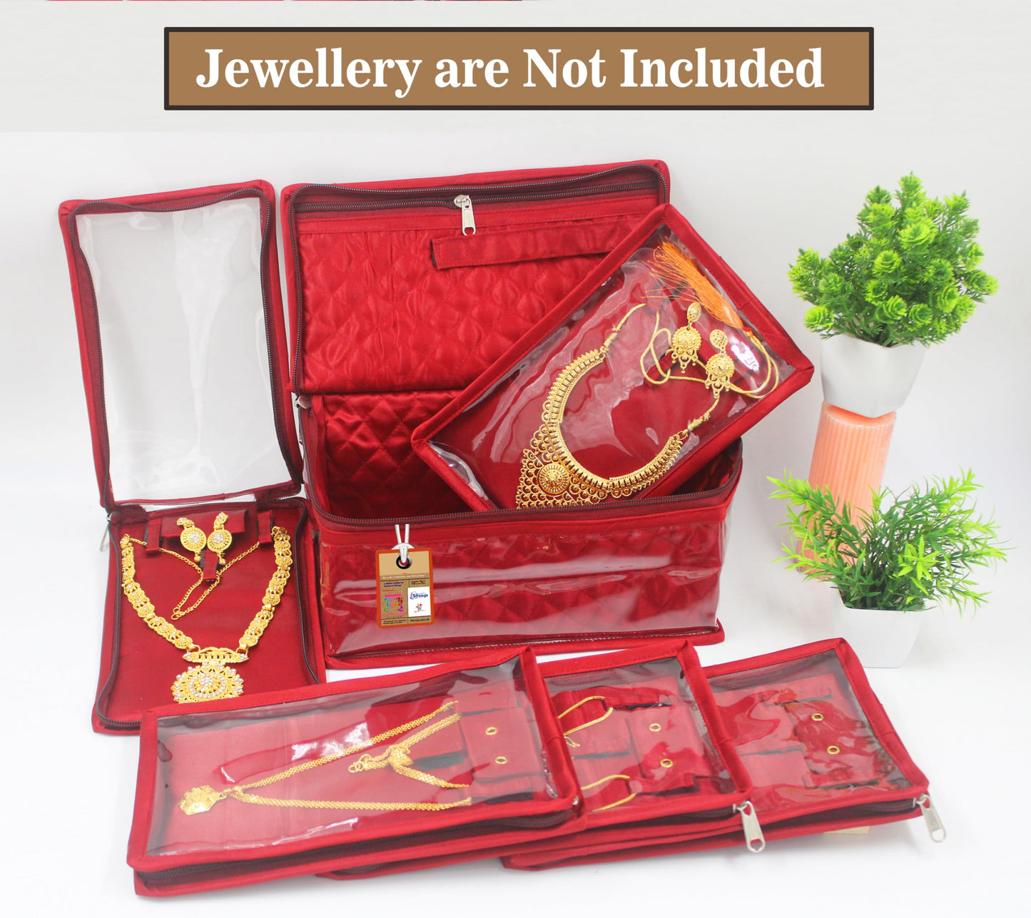 atorakushon Satin Makeup Pouches Cosmetic Necklace Earrings Jewellery Organizer For Women Maroon (Maroon)