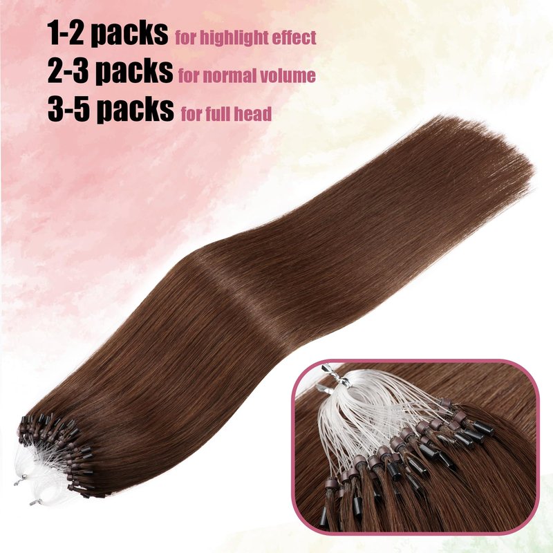 Kpvxxve Micro Beads Hair Extensions Real Human Hair Brown Micro Loop Human Hair Extensions 16 Inch #4 Straight Remy Human Hair Micro Link Hair Extension 1g/Strand 50g