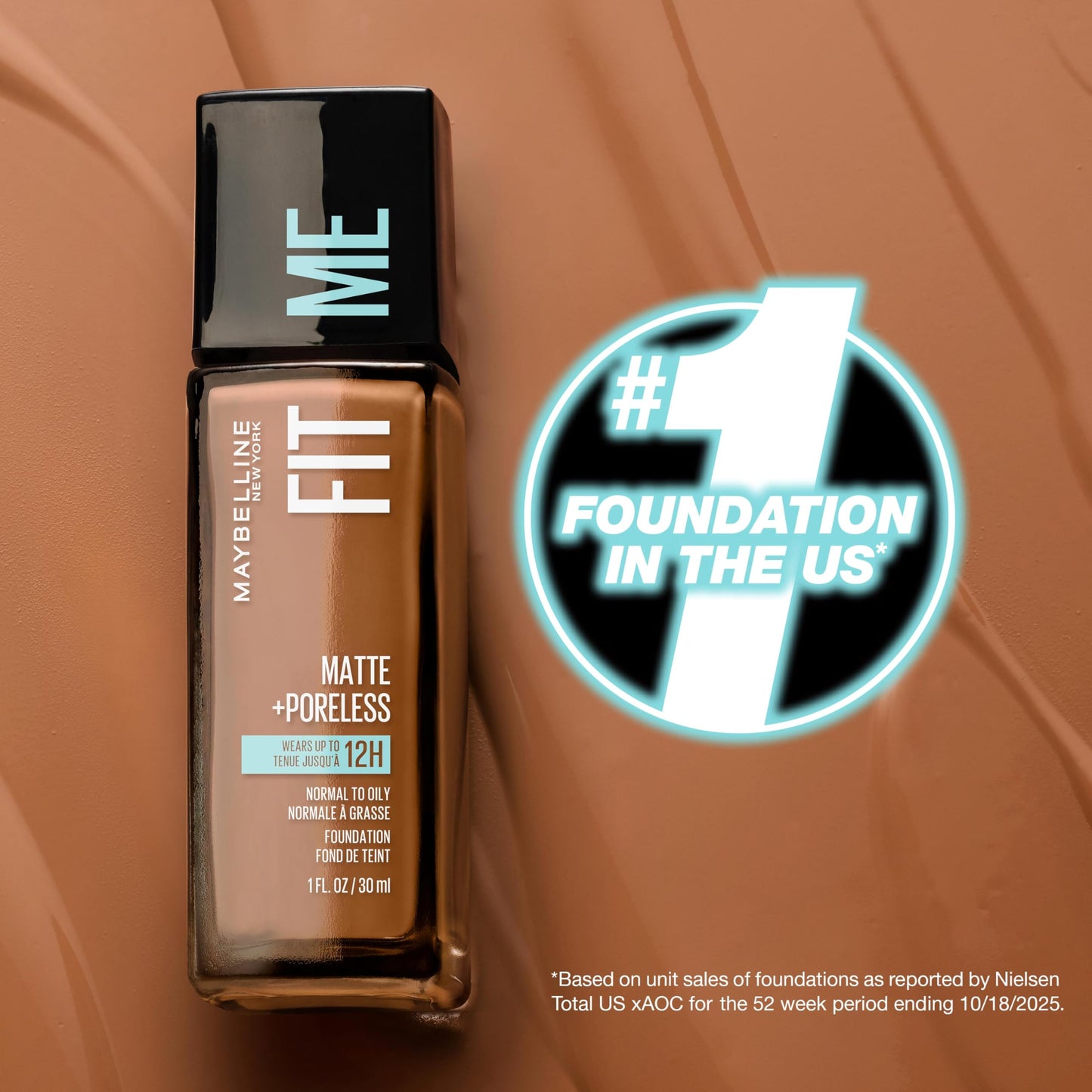 Maybelline New York Fit Me Matte Plus Pore Less Foundation, Spicy Brown, 1 Fluid Ounce