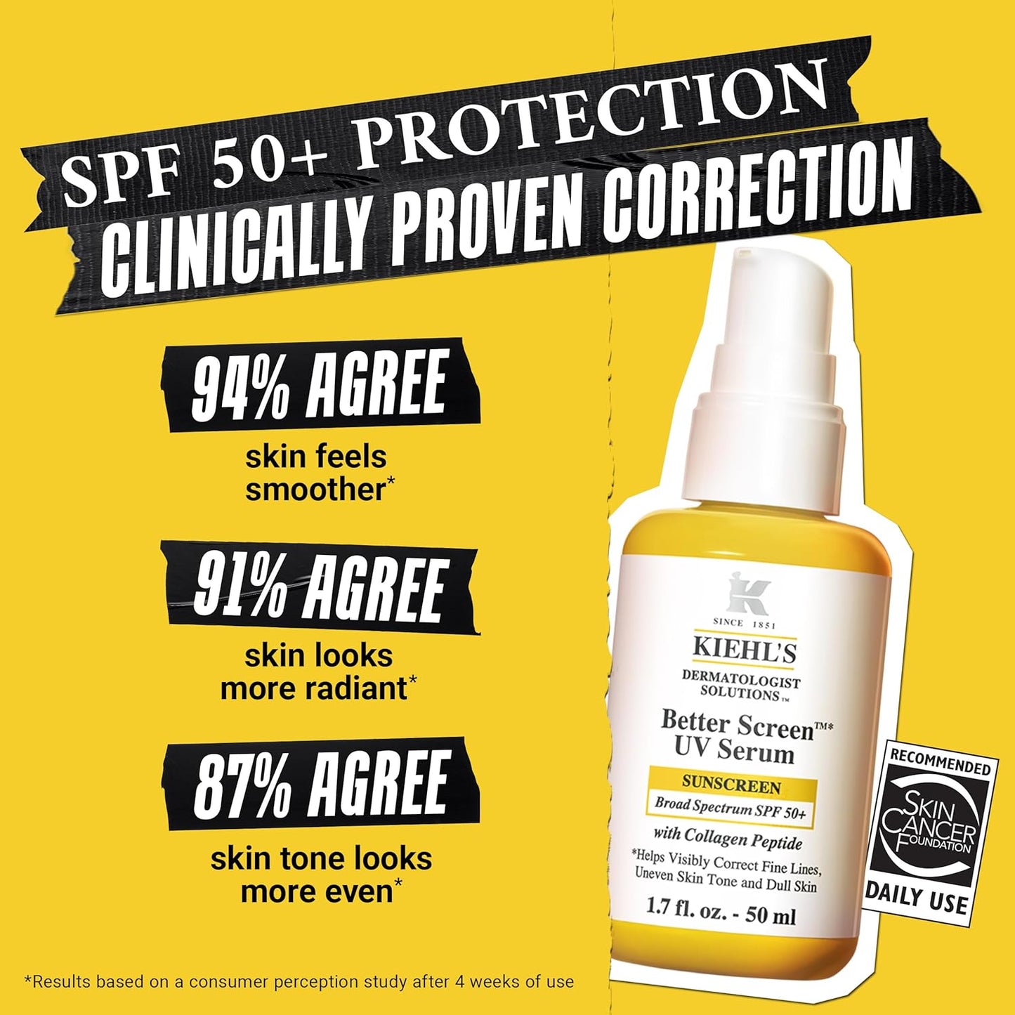 Kiehl's Better Screen UV Serum SPF 50+ | Invisible Facial Sunscreen with Collagen Peptide & UV Protection