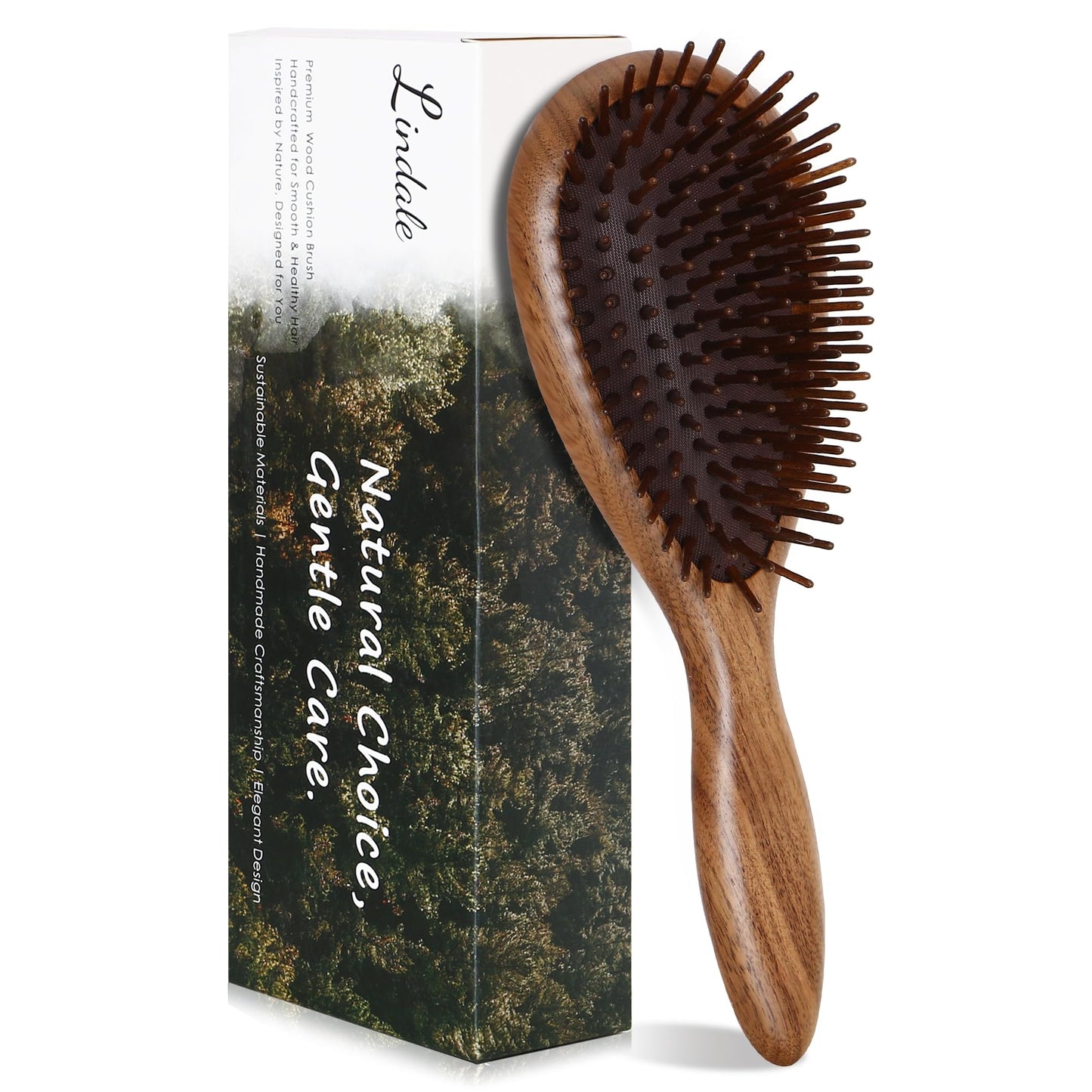 Lindale Walnut Wooden Hair Brush for Hair Growth with Natural Walnut Bristles Detangler Paddle Hairbrush for Massaging Scalp for Women Men, Reduces Static for Curly Hair with Ergonomic Handle Oval