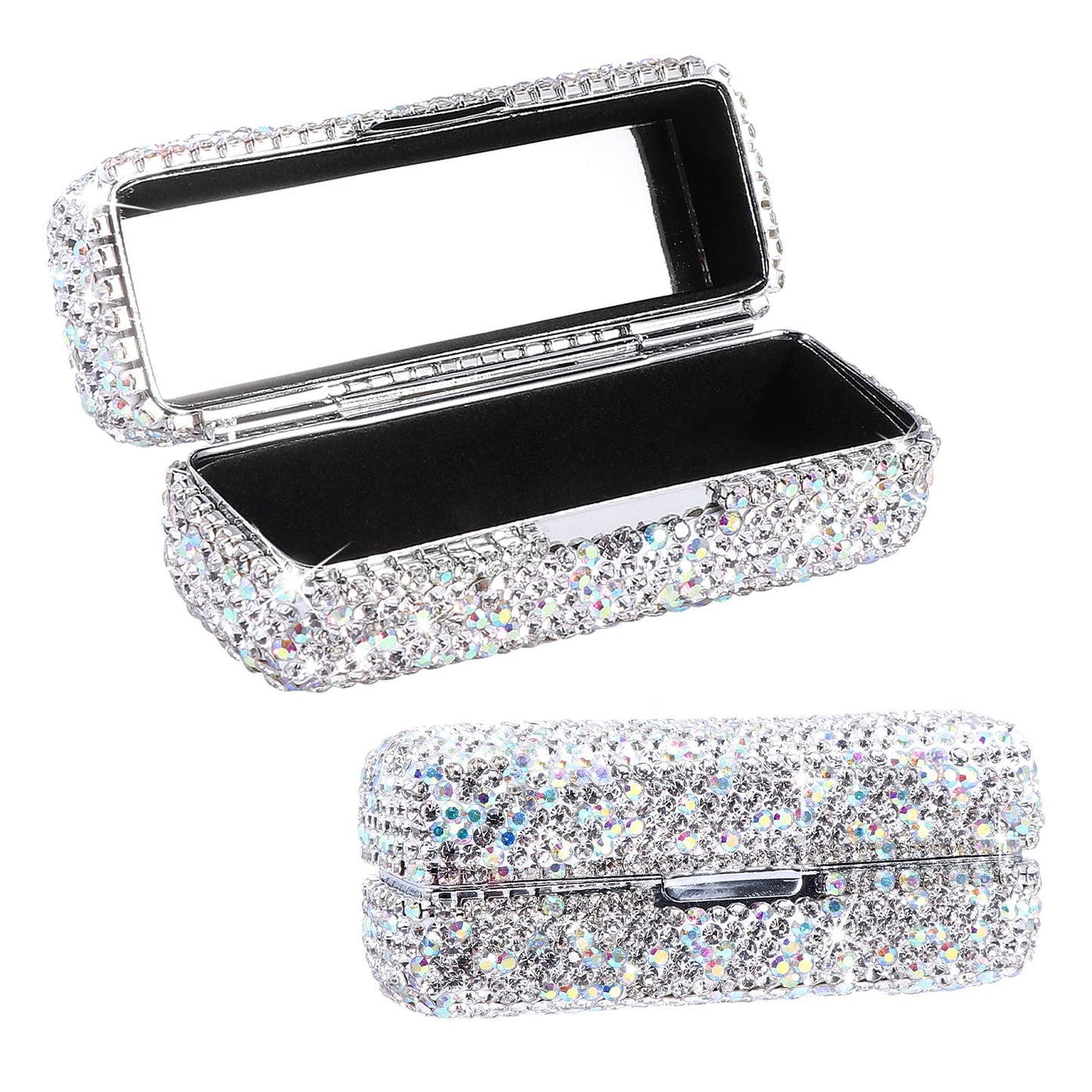 HAKUNA Lipstick Case with Mirror,Rhinestone Crystal Lipstick Organizer Diamonds Lip Gloss Organizer Portable Travel Lipstick Organizer Makeup Cosmetic Storage Holder