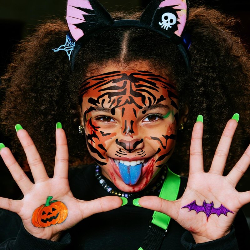 4 Sheets Tiger Face Halloween Temporary Tattoos, Large 6.9 x 6.9 Inch Tiger Face Tattoo Stickers for Kids and Adults - Perfect for Parties, Festivals, and Costumes