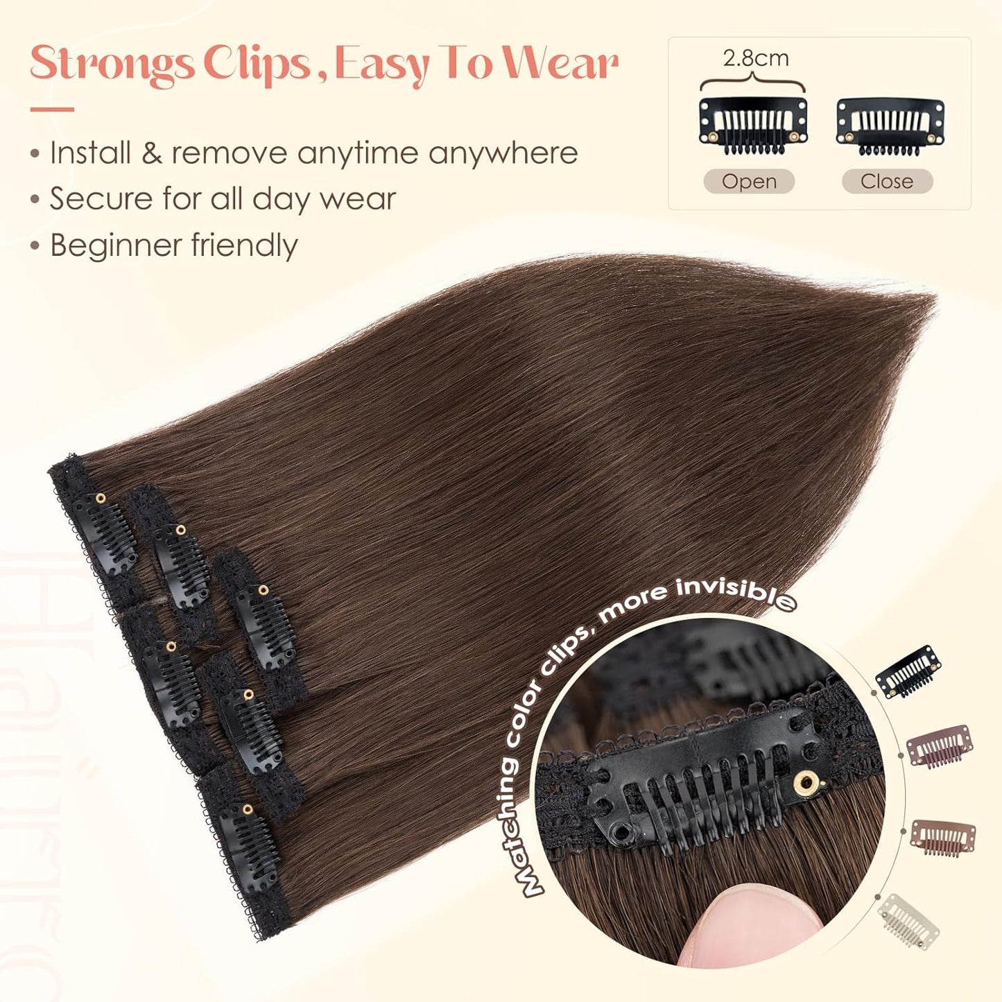 Remy Human Hair Clip-In Extensions - 6PCS Short Hairpieces | 14 Inch #2R Dark Brown, 36g