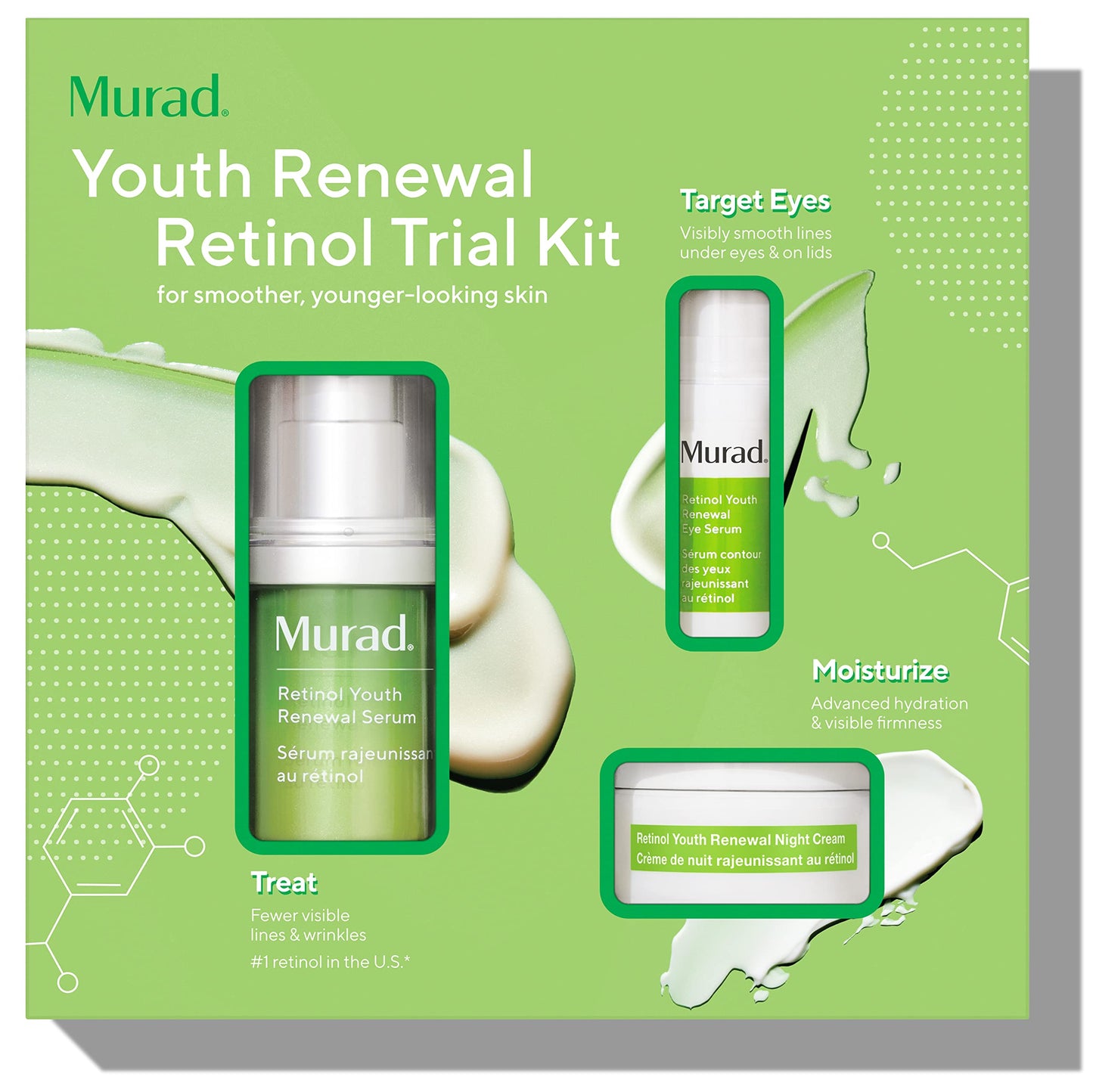 Murad Youth Renewal Retinol Trial Kit – 3-Piece Trial-Size Kit $102 Value - Anti-Aging Retinol Skincare Set - Serum for Face, Eye Serum, & Night Cream