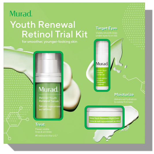 Murad Youth Renewal Retinol Trial Kit – 3-Piece Trial-Size Kit $102 Value - Anti-Aging Retinol Skincare Set - Serum for Face, Eye Serum, & Night Cream