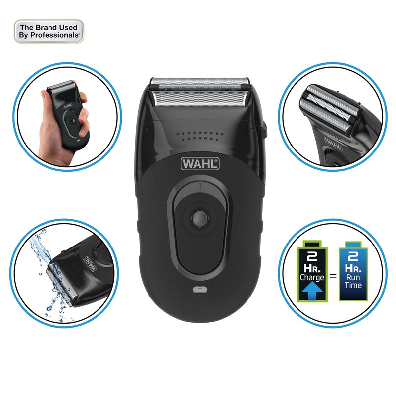 Wahl Compact Rechargeable Lithium Ion Shaver Kit with Hygienic Rinseable Foils & Cutter Bar with Dual Flexible Foils that Move with the Contours of Your Face - 7065