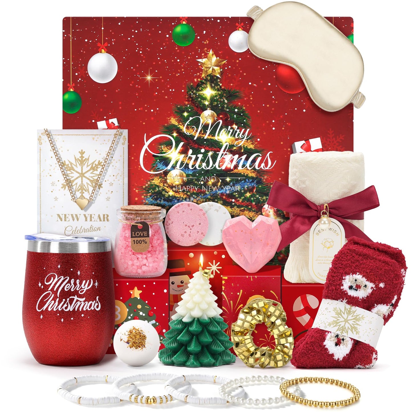 Joyliss Christmas Gift Baskets for Women, Christmas Advent Calendars 2025 for Adult Women and Teen Girls, Luxury Spa Self Care Christmas Gifts Basket Countdown Calendar for Mom Wife Girlfriend Green