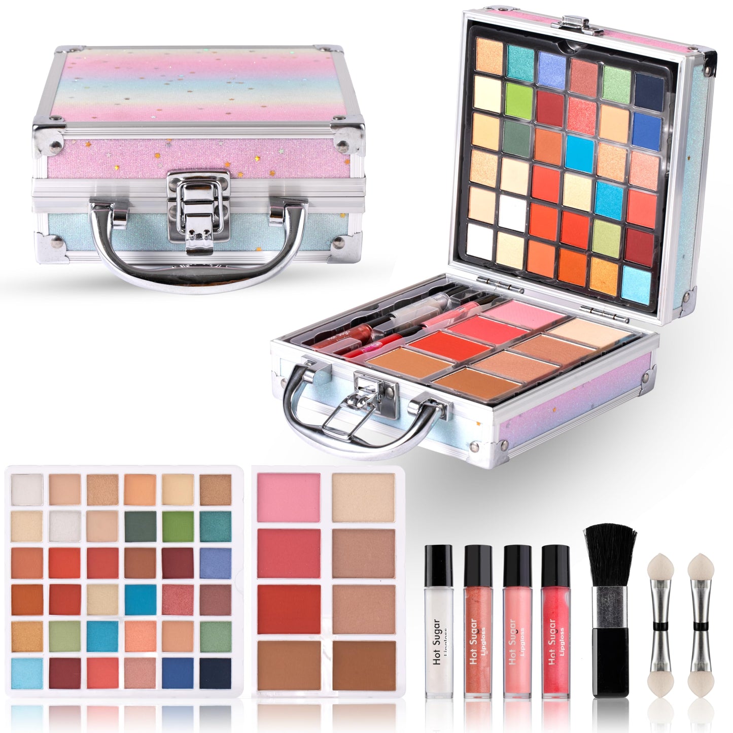Hot Sugar Girls Makeup Kit for Teenagers 13-15 and Women Includes Eyeshadow Lip Gloss Blush Highlighter Bronzer Brush (Rainbow)