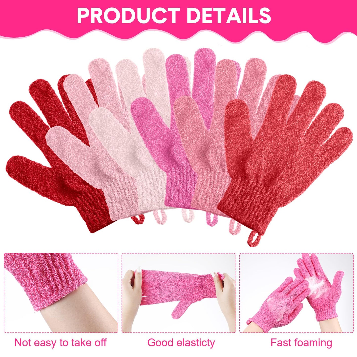 Cuffbow 90 Pcs Exfoliating Bath Gloves Body Scrub Bath Gloves with Hanging Loop Colorful Scrub Exfoliate Glove for Men Women Beauty Spa Massage Skin Shower Body Scrubber(Pink)