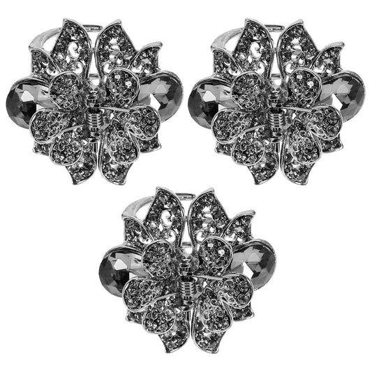 Mini Jaw Clips Set - Vintage Metal Crystal Hair Claws for Women | 3 Pcs Rhinestone Accessories