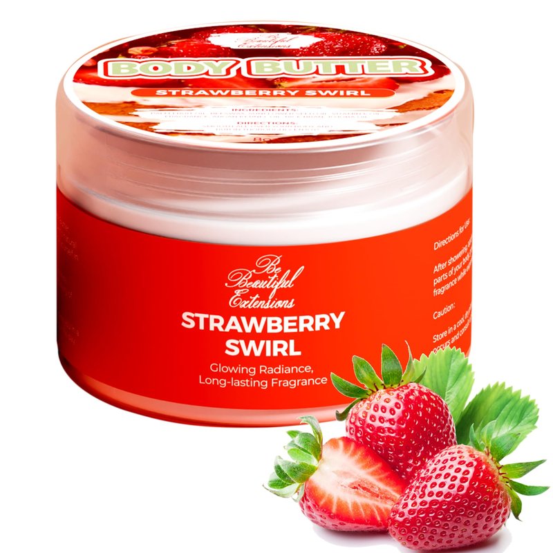 BE BEAUTIFUL EXTENSIONS body butter strawberry scent long -lasting fragrance,hydrate skin jojoba oil and more 8oz