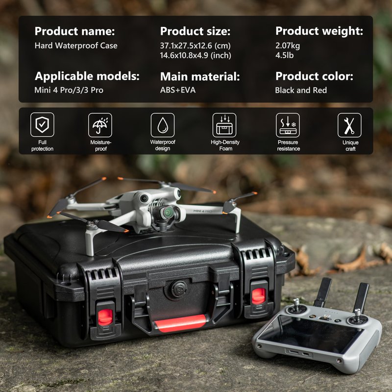 STARTRC PHOTO Mini 4 Pro/Mini3 Case, Portable Waterproof Hard Case for DJI Mini 3 Pro//Mini4 pro Accessories for RC2/RC Controller, 7 Battery