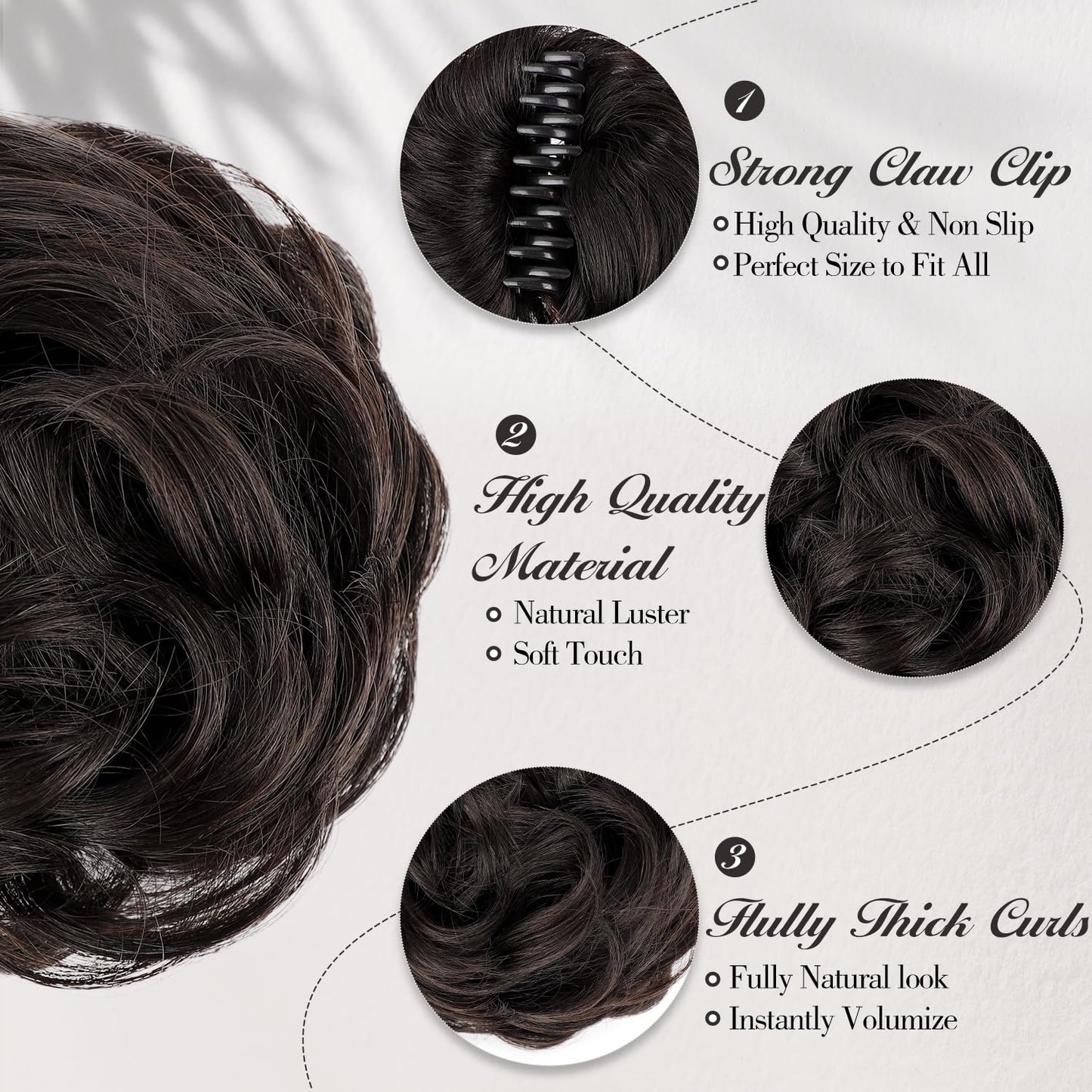 FREEMEIGE 100% Human Hair Bun Messy Bun Hairpiece for Women Claw Clip Messy Hair Bun Wavy Curly Chignon Bun Extensions Tousled Updo Hair Buns