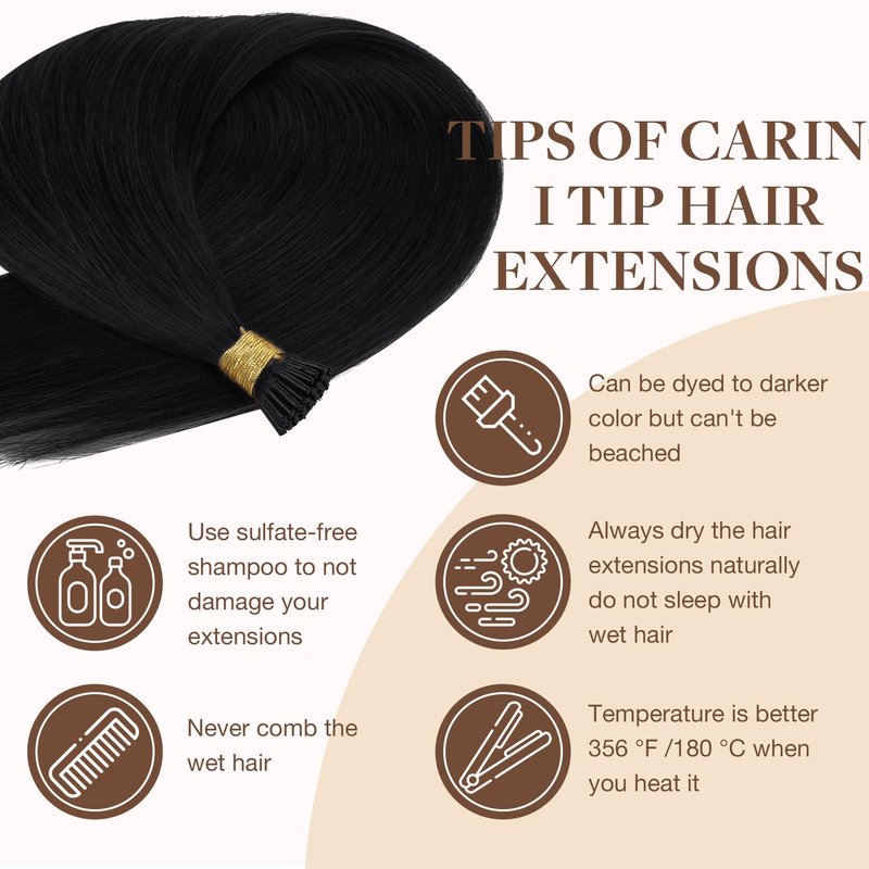 GOO GOO I Tip Hair Extensions Real Human Hair, 14inch 50g 100S, Cold Fusion I Tip Hair Extensions, Invisible Remy Hair Extension, 1 Jet black