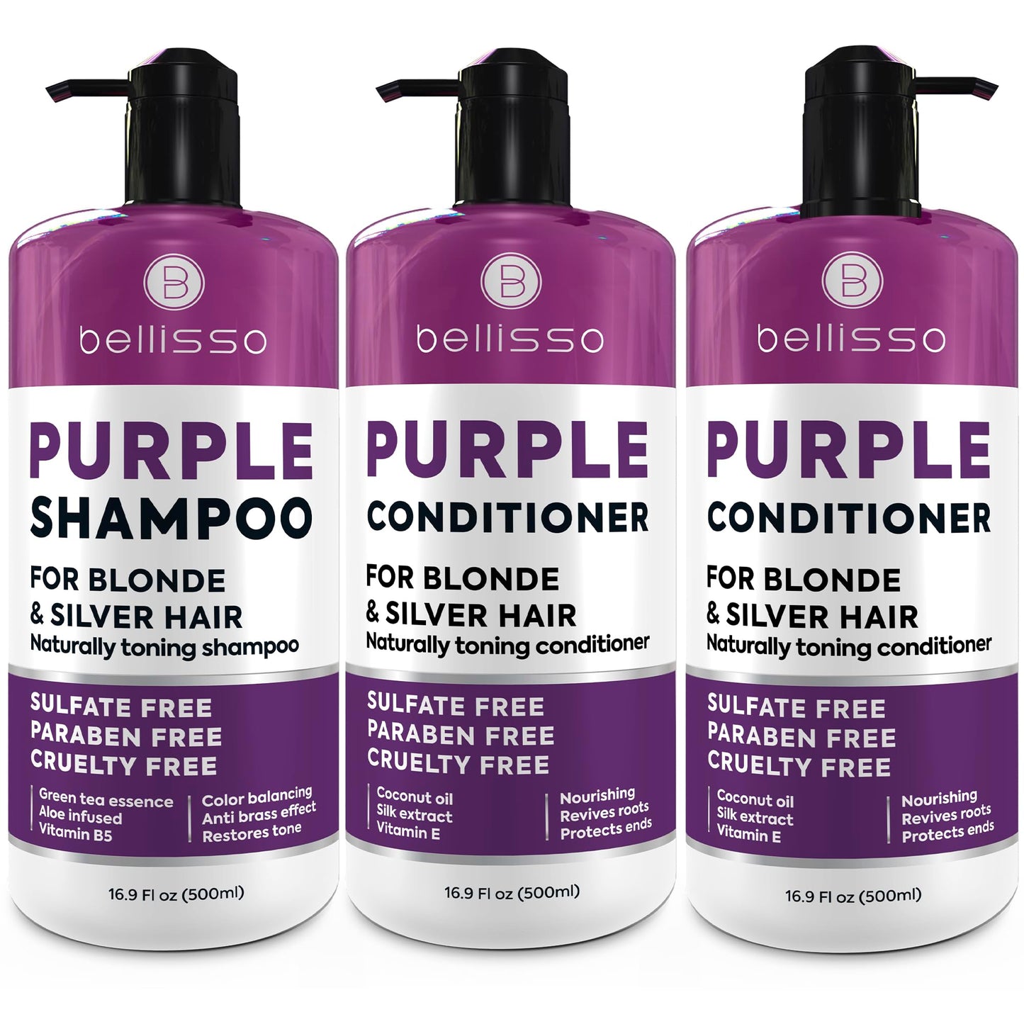 BELLISSO Purple Shampoo and Conditioner Set and Purple Conditioner