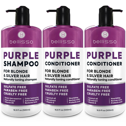 BELLISSO Purple Shampoo and Conditioner Set and Purple Conditioner