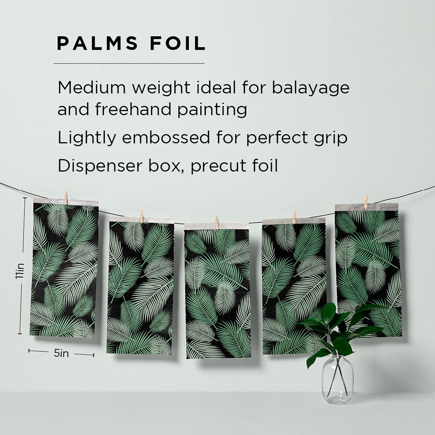 Fromm Color Studio Medium Weight Pop Up Hair Foil in Palms Leaves Pattern, 5" x 11" Embossed Aluminum Foil Sheets, Hair Foils for Highlighting and Coloring - 500 Foil Sheets