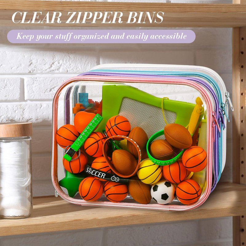 Hoolerry 4 Pcs Hard Clear Zipper Case Makeup Bags Plastic Zipper Pouch Transparent Storage Box Containers for Cosmetics, Snacks, Building Blocks, Puzzles(Clear,9.8 x 7.9 x 2 in,Multicolor)