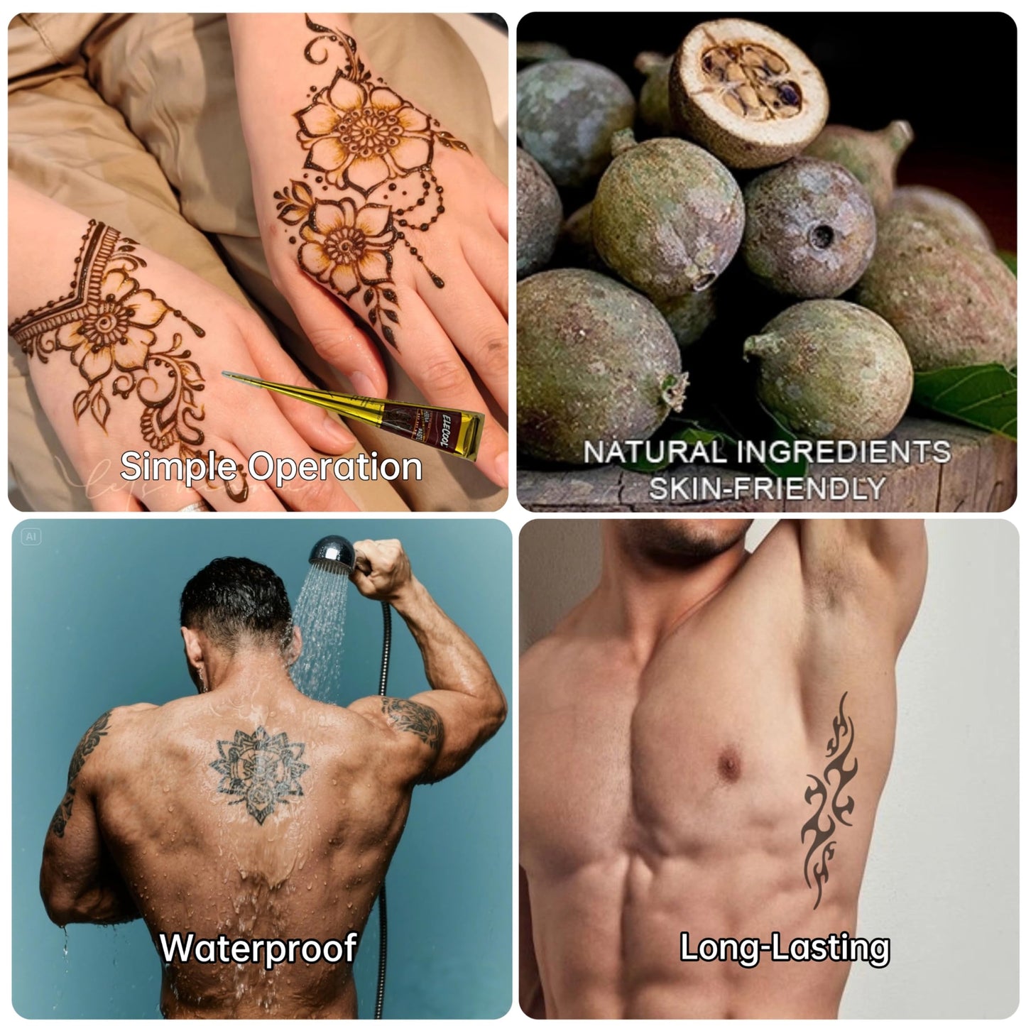 Temporary Tattoo Kit,Temporary Tattoos Stencils Kit (2*Brown,2*Black,2*Red),9 Sheets,Waterproof,DIY Body Art for Women Men