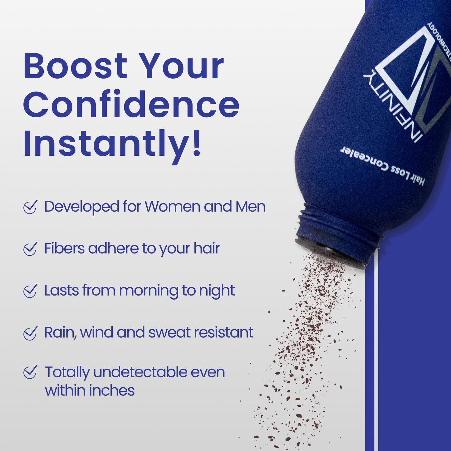 INFINITY Hair Fibers Dark Brown for Thinning Hair for Women & Men - 100% Undetectable Hair Building Fiber Powder - Conceal Hair Loss in 15 Seconds, 30g