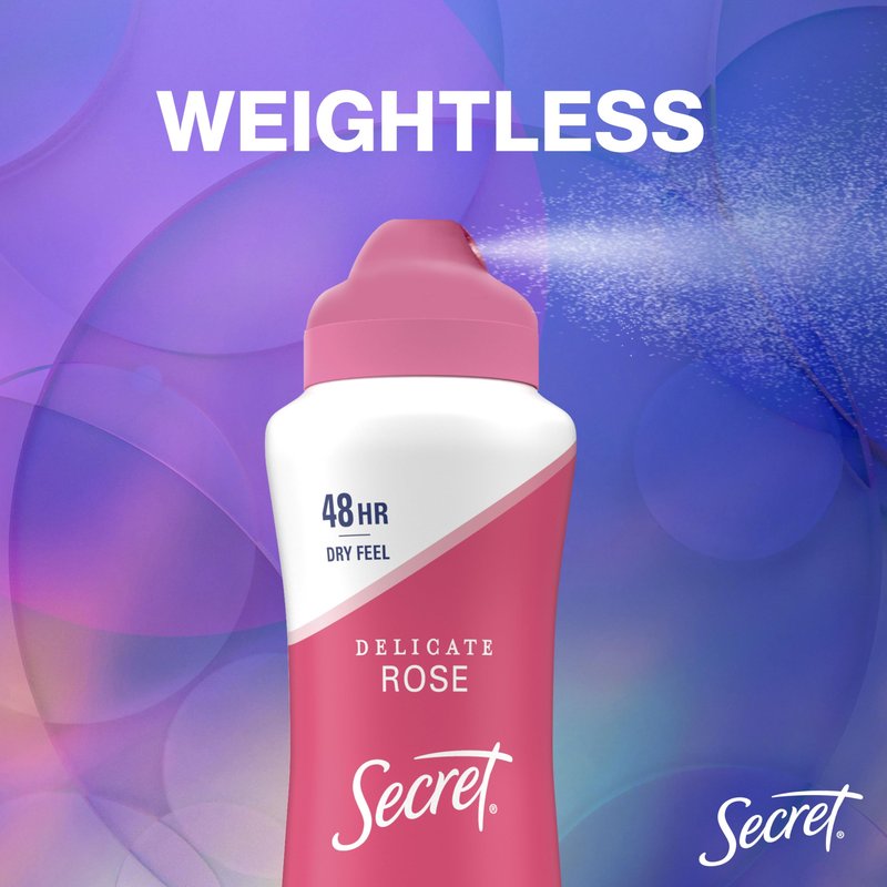 Secret Dry Spray Antiperspirant Deodorant for Women, 48hr Weightless Sweat & Odor Protection, Gentle on Skin, Delicate Rose Scent, 4.1 oz (Pack of 3)