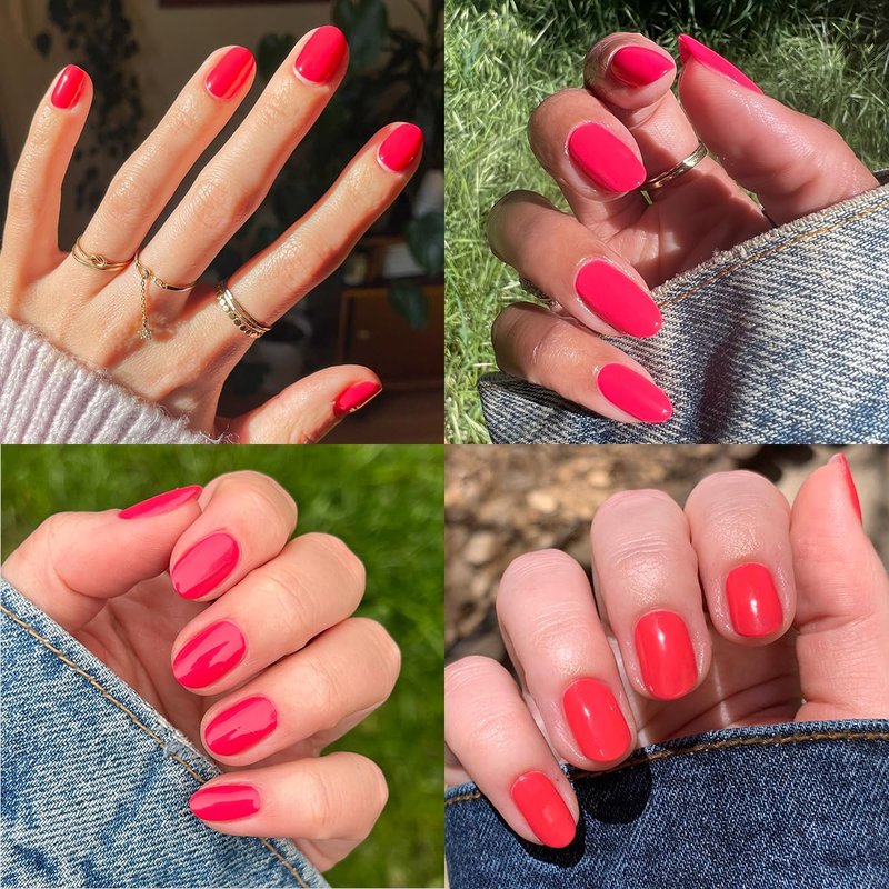 Olive & June Quick Dry Nail Polish | Spring Pastel Nails | Instant Fast-Drying Smudgeproof | 15-free Vegan Cruelty-Free | Lasts up to 5 Days | Salon-Quality Manicure Pedicure |Pomodoro Tomato Red-Pink