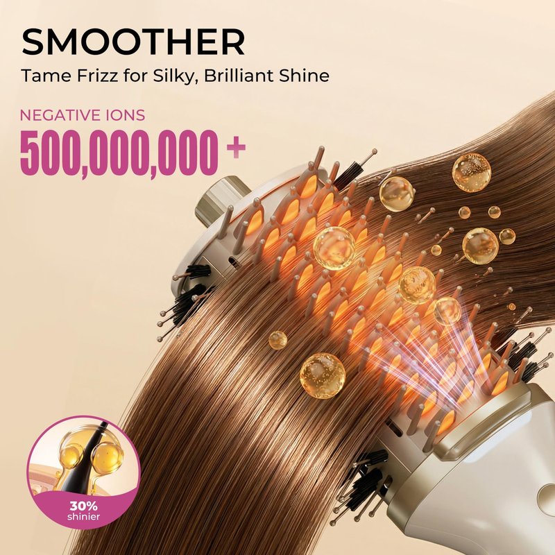GOMYTH Upgraded 5-in-1 Blow Dryer Brush with Heated Comb - Volumizer Hair Dryer Brush for Wet & Dry Hair, Ideal for Thick Curly Hair, Salon Blowout, Frizz-Free Shiny Hair, Reduced Heat Damage - 70mm