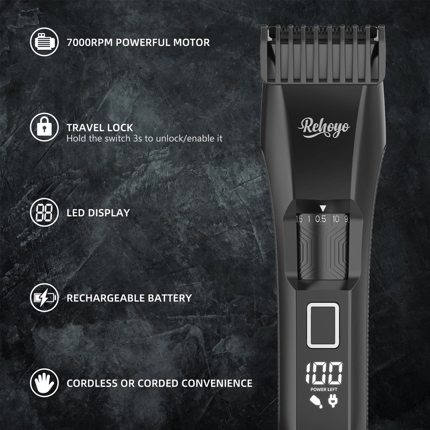 REHOYO Beard Trimmer for Men, Waterproof Hair Clippers with Stainless Steel Blades for Beard