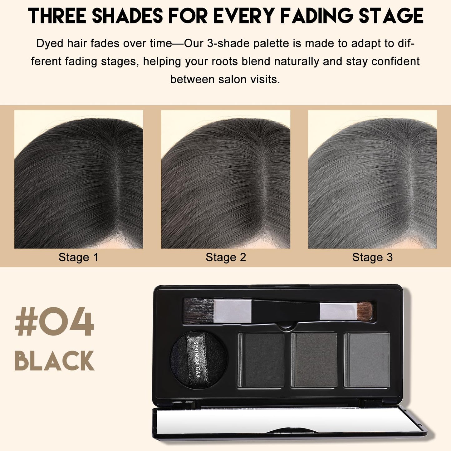 Root Touch Up Hairline Powder – 3 Blendable Shades for Hair Cover Up, Root Coverage & Hairline Filling – 48H Wear, Natural Look for Women & Men – Black