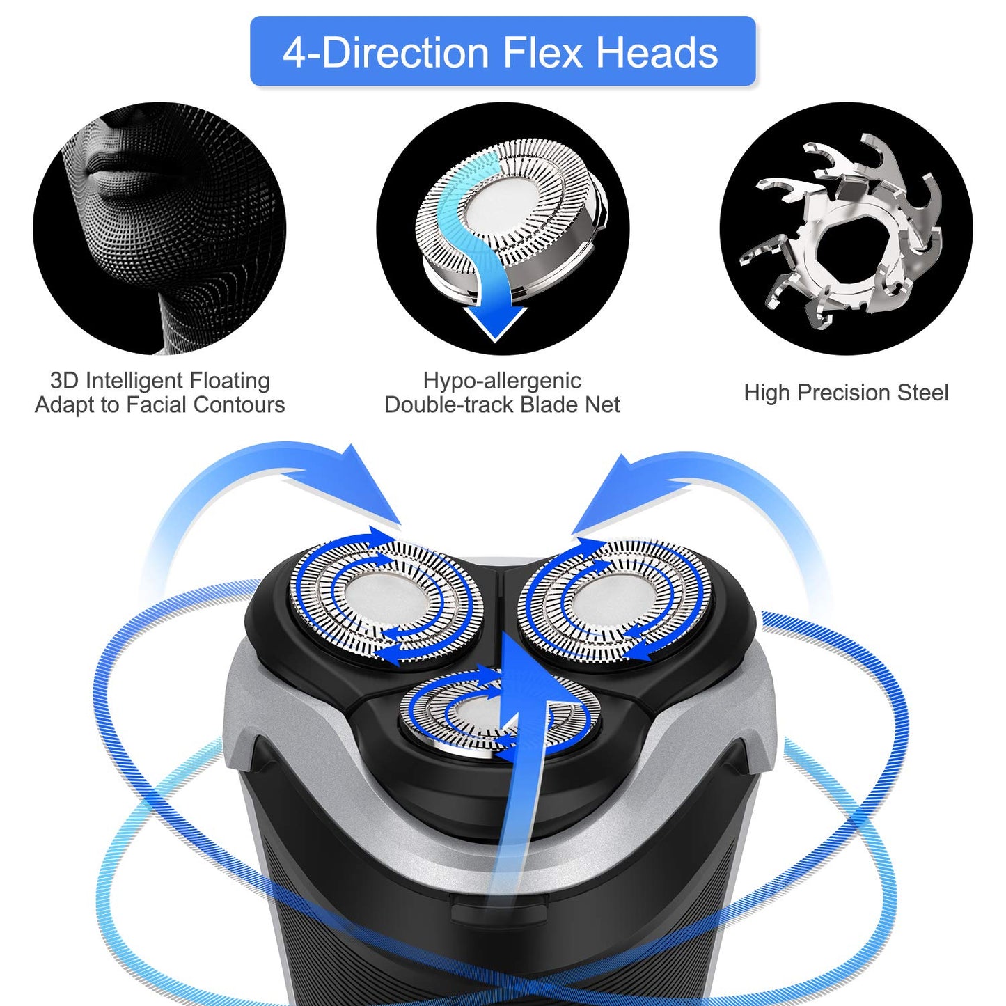 Men's Electric Shaver - MAX-T Corded and Cordless Rechargeable 3D Rotary Shaver Razor for Men with Pop-up Sideburn Trimmer Wet and Dry