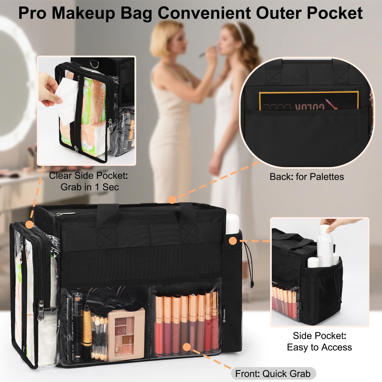 TANTO Extra Large Makeup Bag, Makeup Artist Kit Bag with Divider Professional Cosmetic Bag Organizer Hair Stylist Organizer Bag Mobile Pro Makeup Storage Case Duffle Tote Bag for Makeup Beauty Lover