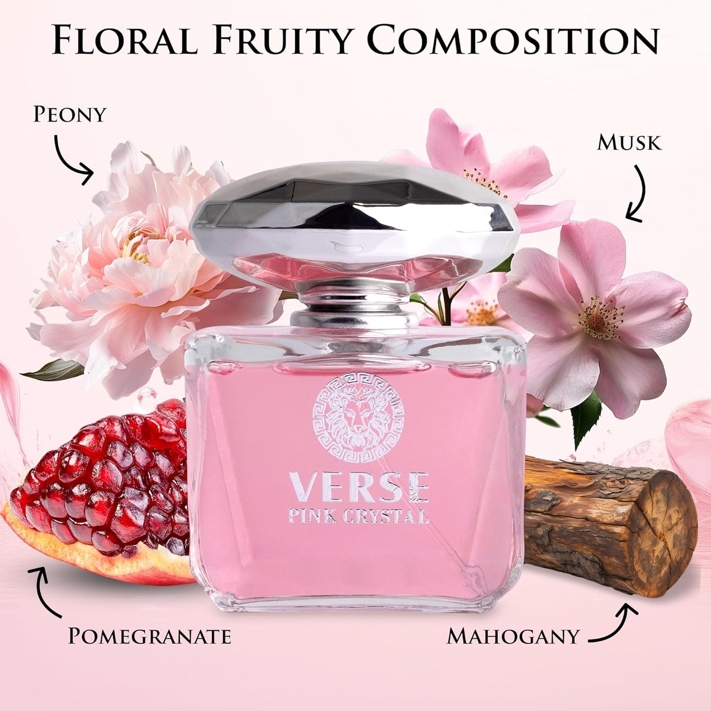 Verse Pink Crystal Eau De Parfum for Women | Floral & Fruity Scent with Pomegranate & Yuzu - 100ml Elegant Bottle