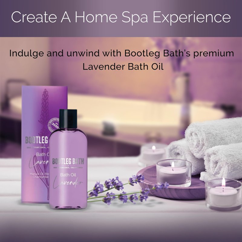 BOOTLEG BATH - Lavender Bath Oil with Marula, Rosehip, and Jojoba Oils, Chamomile Extract, and 100% Pure Natural Essential Oil, Great Stocking Stuffer or Gift, 4oz, for Men and Women, Made in USA