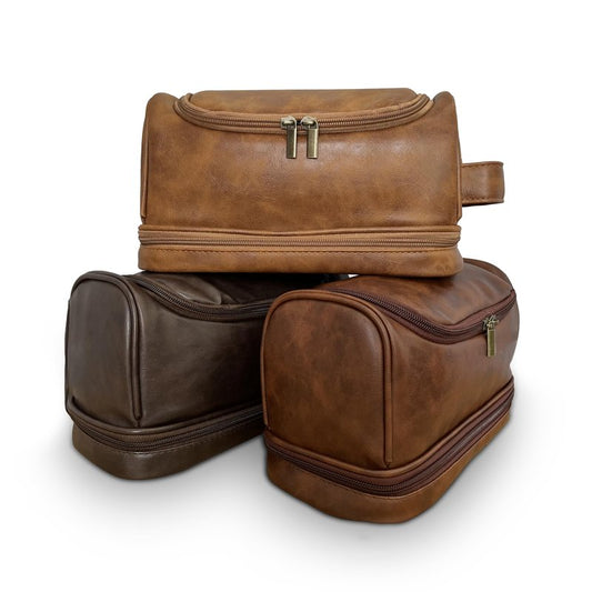 Travel Toiletry Bag for Man, Leather Waterproof Toiletry Bag, Gift for Man, Hanging Travel Bag, Gym Travel Bathroom Toiletry Bag Dropp Kit (COFFEE)