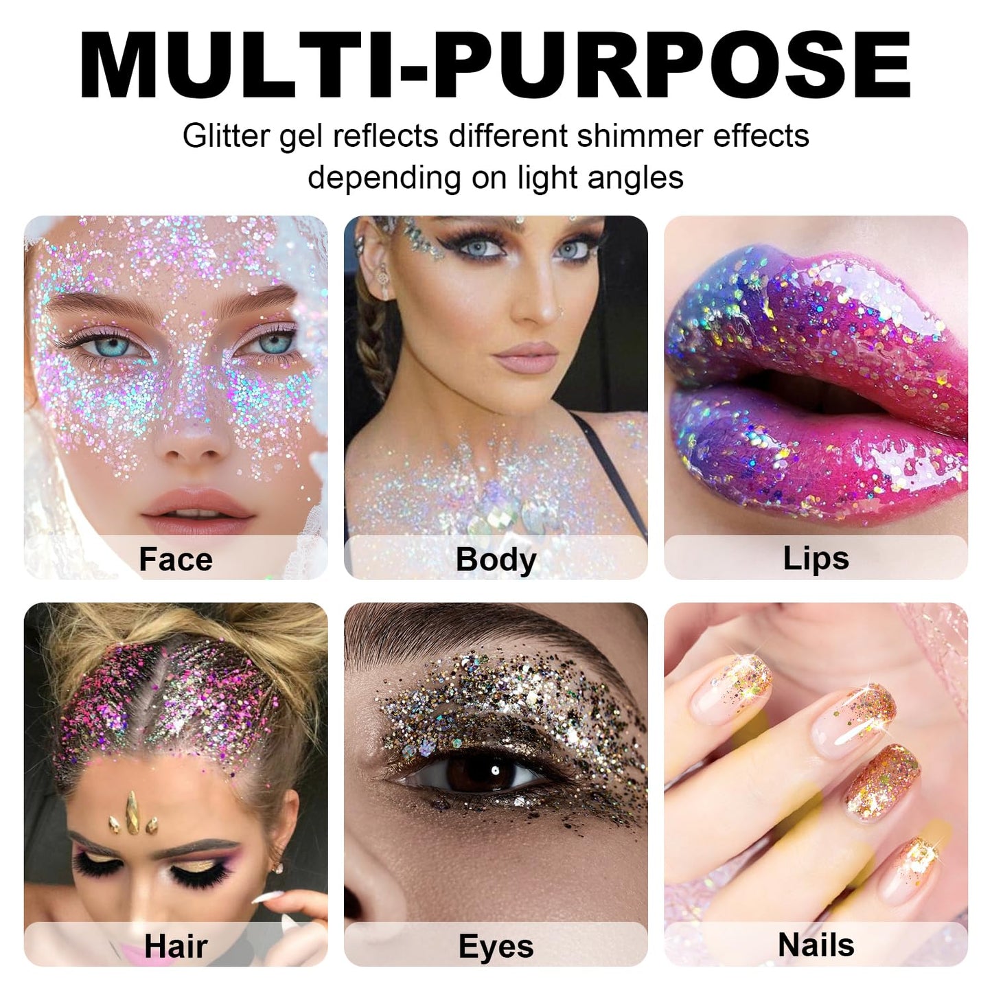 Biodegradable Holographic Body Glitter Gel, Cosmetic-Grade, Long-Lasting Glitter for Face,Body and Hair, Perfect for Festivals and Parties