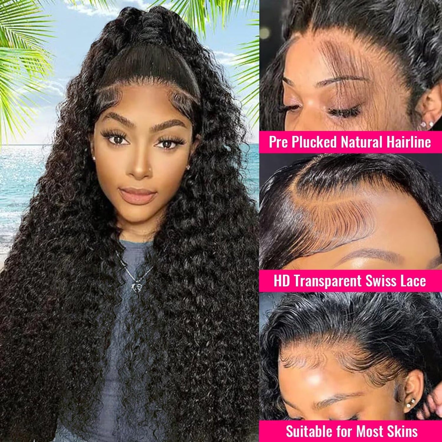 Yeeaak deep wave lace front wig human hair pre plucked hd lace frontal wigs 180% density