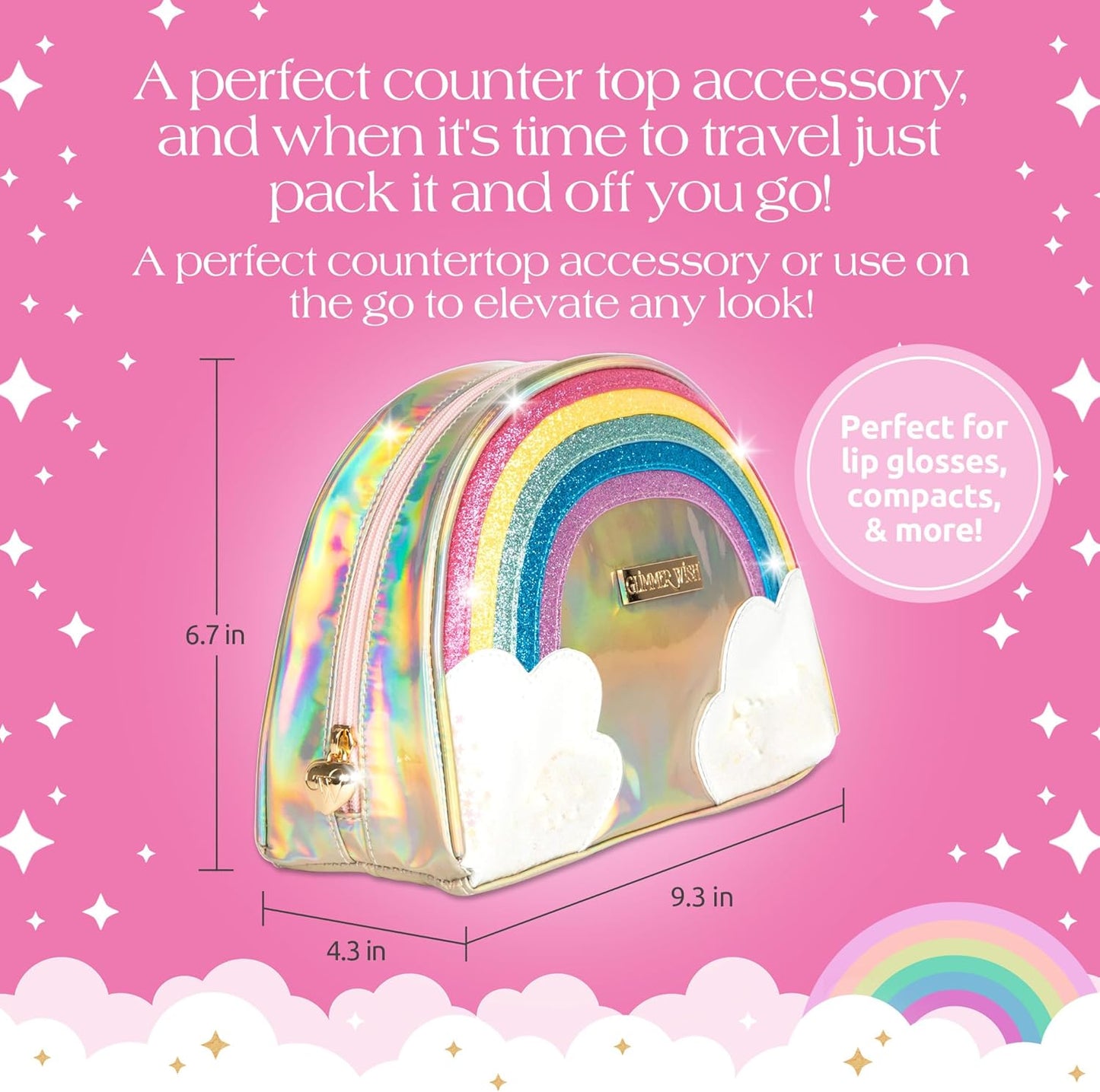 Unicorn Rainbow Cosmetic Bag - Stylish Travel Makeup Organizer | 9.3 x 4.3 x 6.7 in
