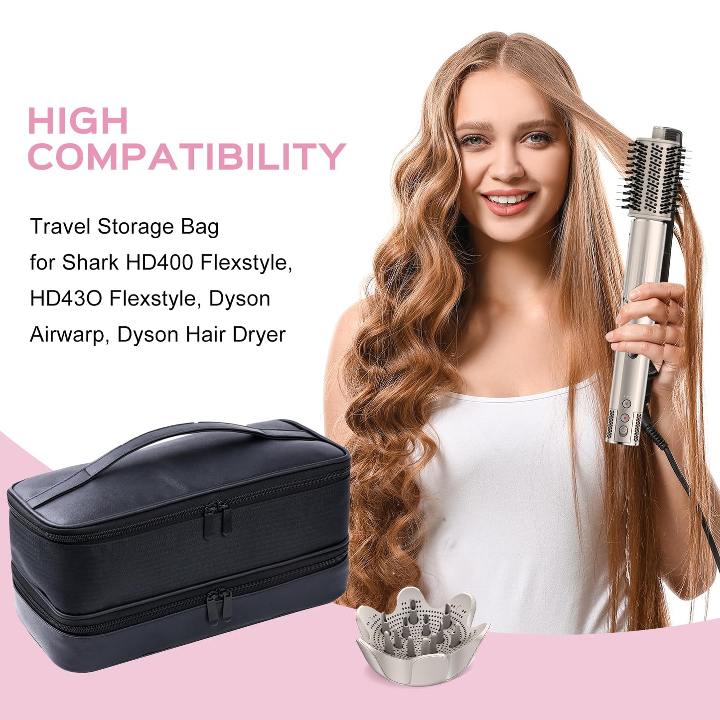 BAQRAXIA Travel Carrying Case for Hair Dryer Shark Flexstyle Dyson Airwrap Brush Double-Layer Hair Accessories Tools Storage Bag for Revlon Hairdryer Styler Organizer (Black)