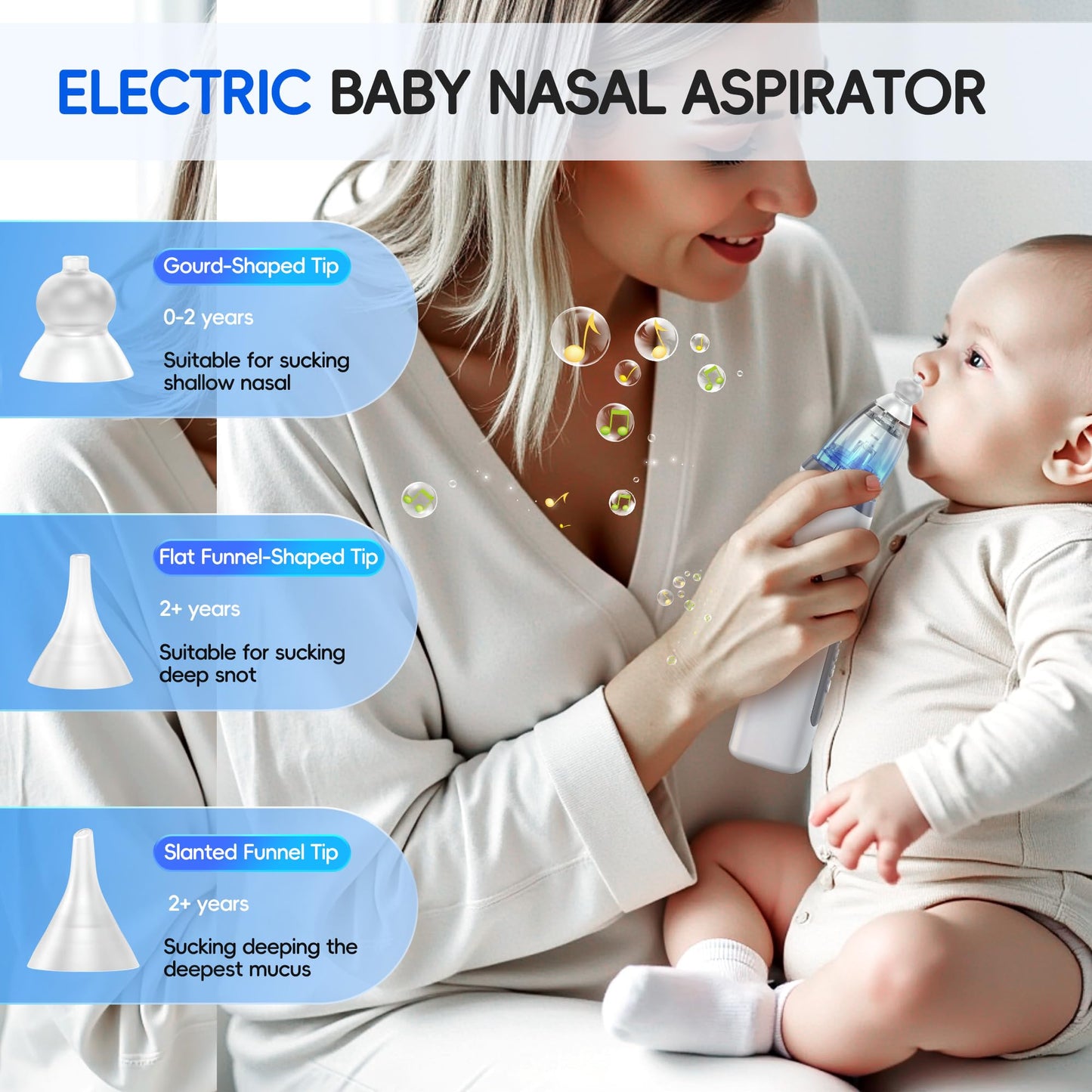 Medcodes Nasal Aspirator for Baby, Electric Nose Sucker for Baby & Toddler, Congestion Relief with 3 Levels Suction,Soothing Light & Nursery Rhymes (Large A)
