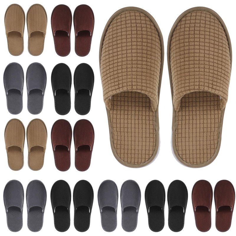 Geyoga 12 Pair House Slipper for Guest Non Slip Disposable Slipper for Travel Washable Reusable Closed Toe Hotel Bridesmaid Indoor Spa Wedding Party Shoeless Home(Deep Color,L)