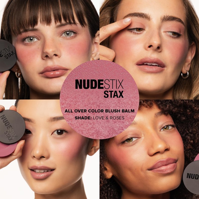 Nudestix STAX All Over Color Blush Balm – Multi-Use Cream Blush for Cheeks, Eyes & Lips with Soft Matte Finish | Stackable, Longwearing, Vegan & Clean Beauty Makeup - Love & Roses