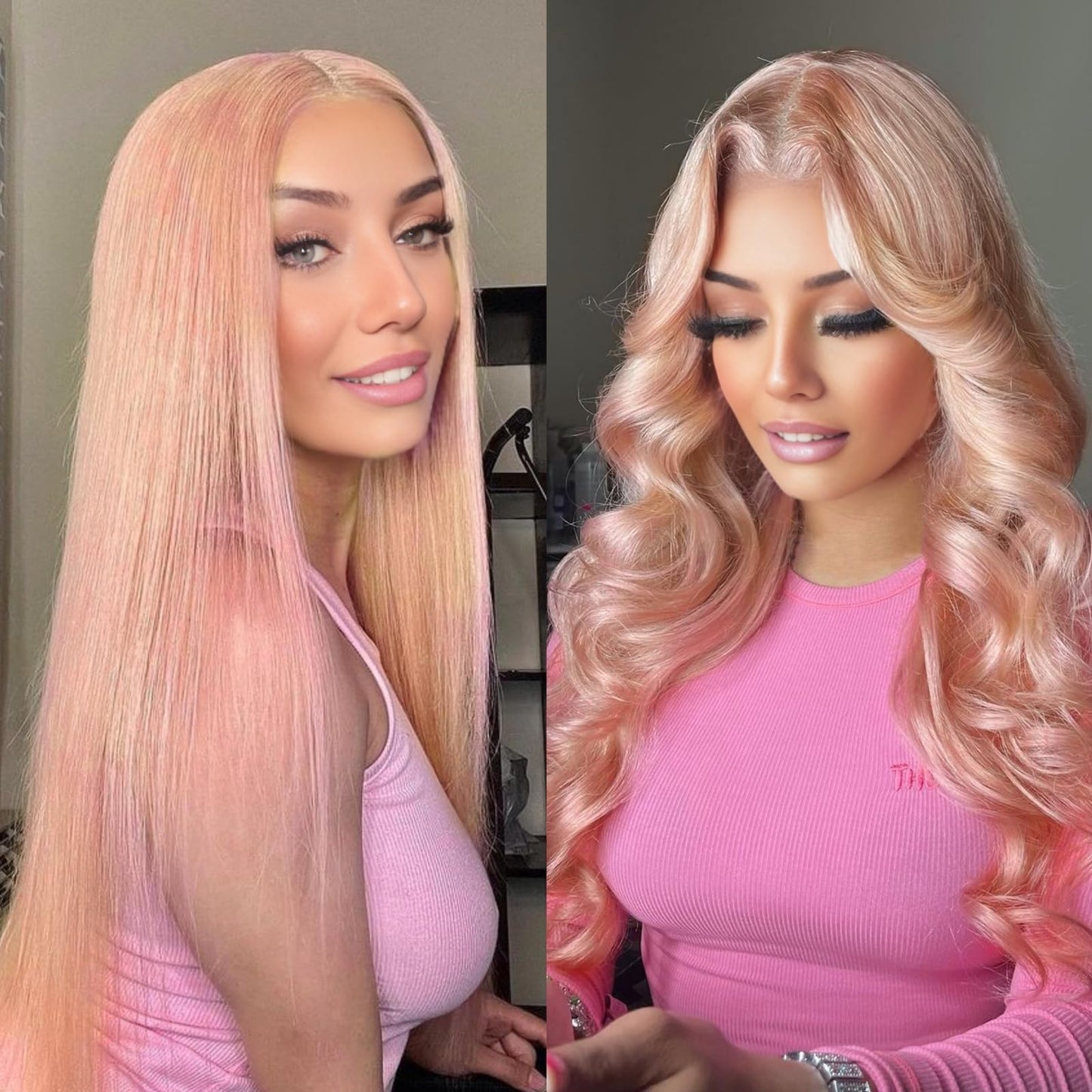 Lady Miranda Pink Synthetic Lace Front Wigs Kanekalon Fiber 26 Inch 13×4 Pre-Plucked Glueless Lace Front Long Wave Wigs with Baby Hair Ready to Wear Light Pink Wig Synthetic Wig for Black Women