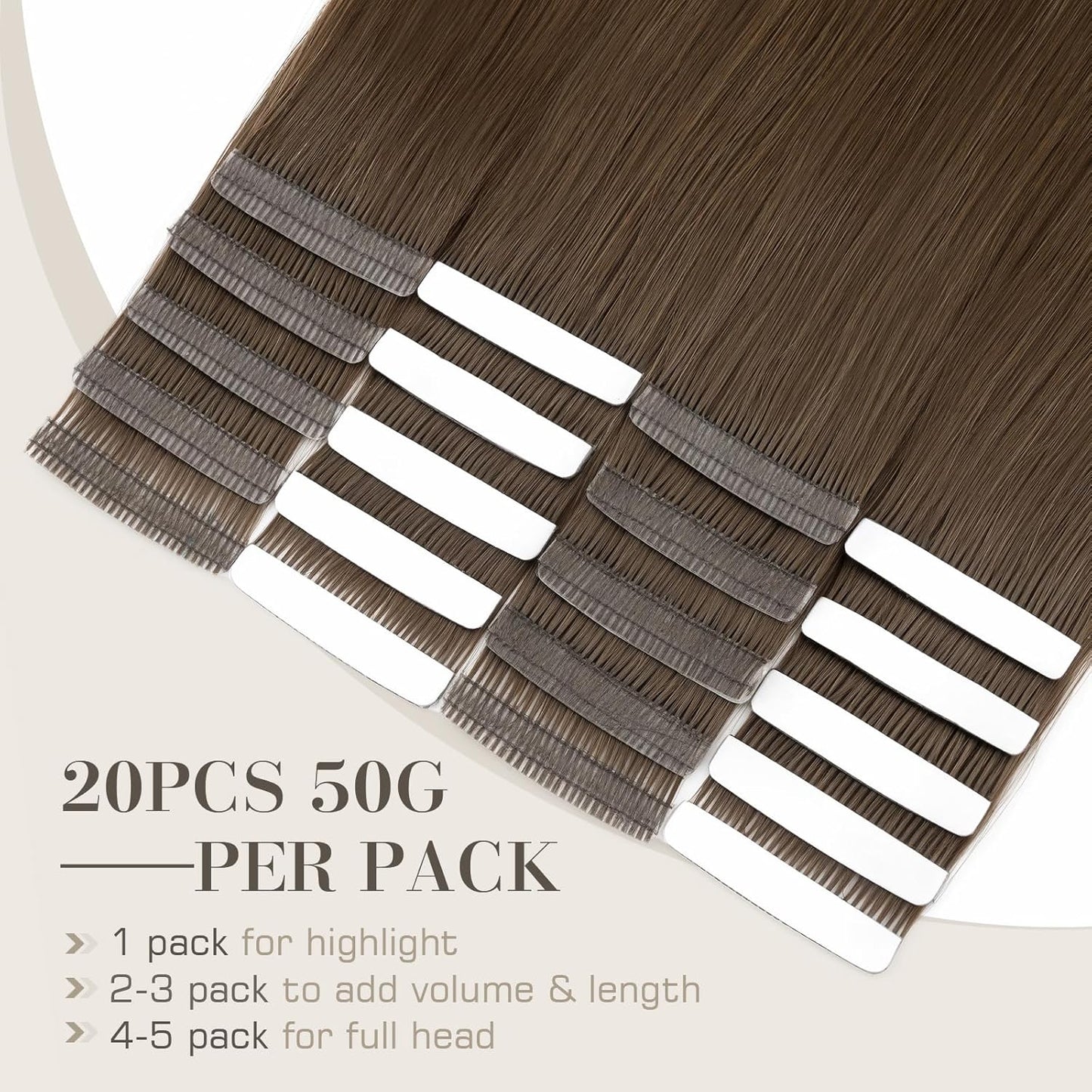 Tape In Hair Extensions - 18 Inch Human Hair, Seamless & Invisible | 50g, 20pcs (#2 Dark Brown)