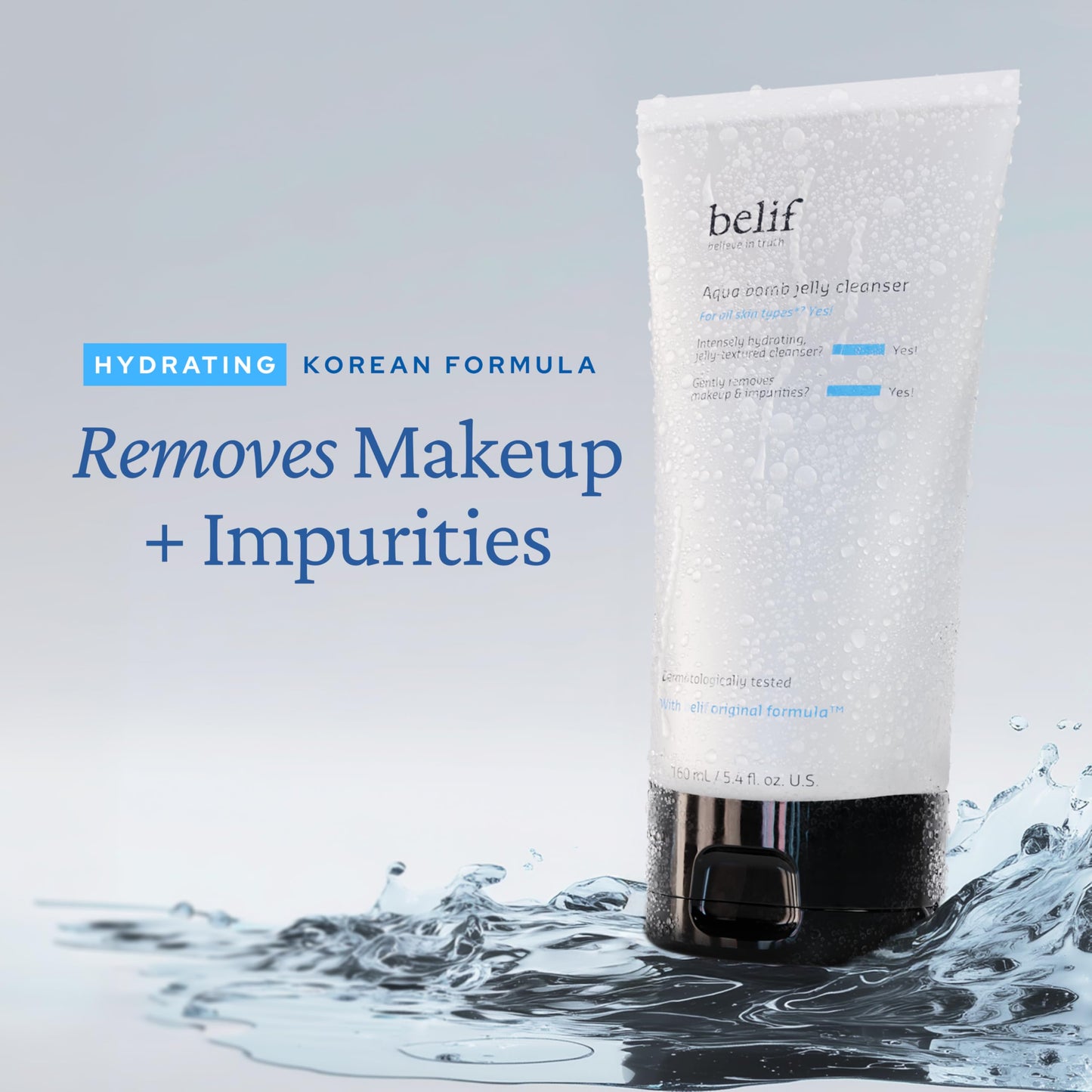belif Jelly Hydrating Deep Cleanser – Low pH Mild Gel-to-Foam Face Wash for Daily Deep Pore Cleansing, Hydrating and Refreshing for All Skin, Korean Skincare, (5.4 fl.oz., New Formula)
