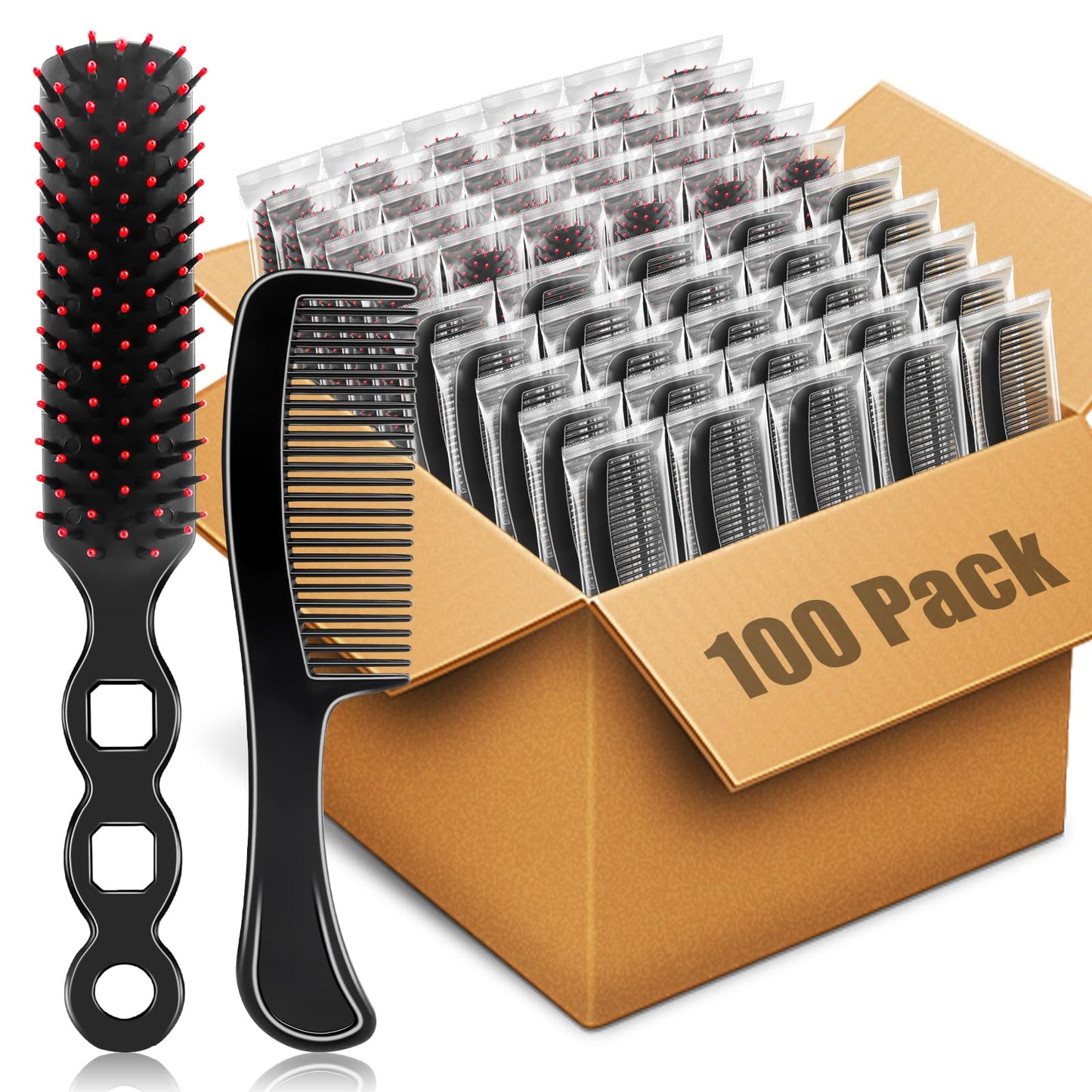 HOFASON 100 Pcs Bulk Hair Brushes Combs Set for Homeless Women, Disposable Individually Wrapped Detangling Hairbrush and Comb for Kids Hotel Nursing Hygiene Operation Bulk Christmas Child Item Gifts