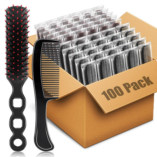 HOFASON 100 Pcs Bulk Hair Brushes Combs Set for Homeless Women, Disposable Individually Wrapped Detangling Hairbrush and Comb for Kids Hotel Nursing Hygiene Operation Bulk Christmas Child Item Gifts
